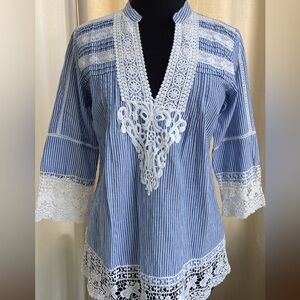 Striped Lace Trim Women's Blouse